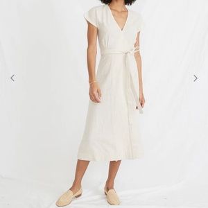 Marine Layer Maddie Wrap Dress in Oatmeal/Peach Stripe size small